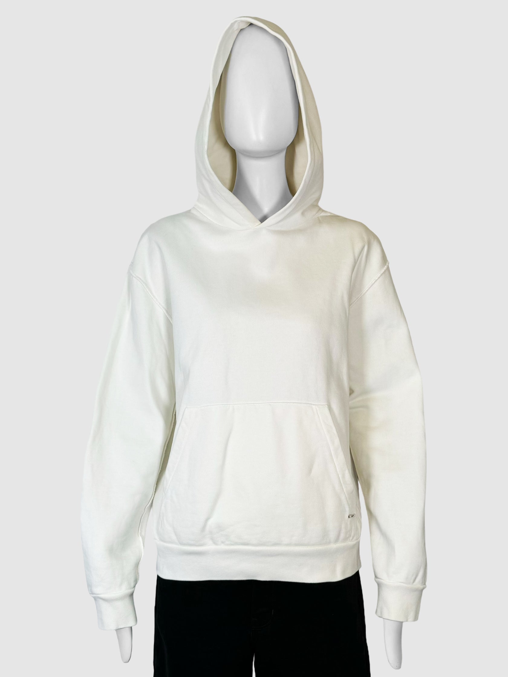 Louis Vuitton White Hoodie with Logo Patch on Back Size Medium Consignment Secondhand Designer Luxury Resale Toronto Trendy