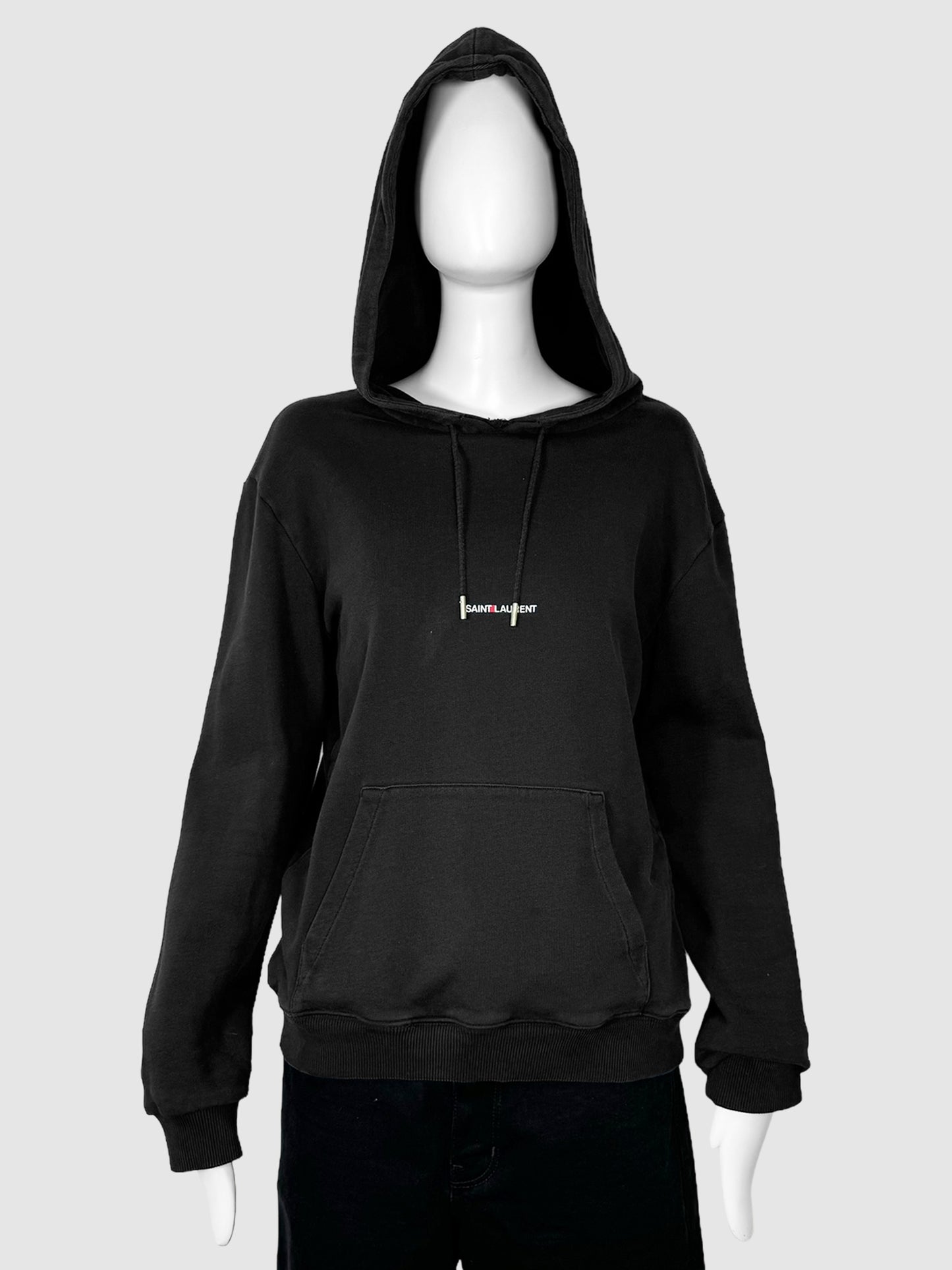 Saint Laurent Black Rive Gauche Logo Hoodie Size Medium Consignment Secondhand Designer Luxury Resale Toronto Trendy