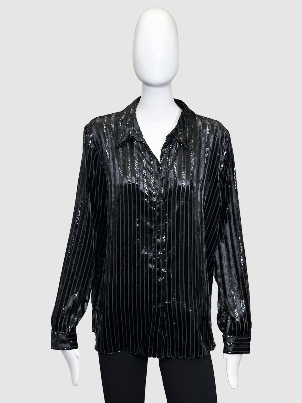 Stripe Satin Button-Up Blouse - Size XL