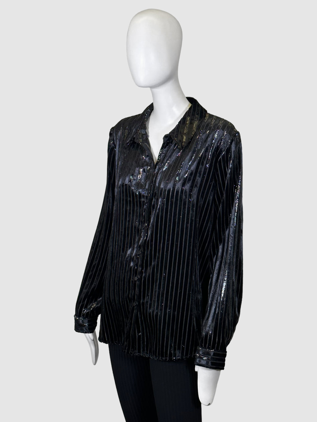 Stripe Satin Button-Up Blouse - Size XL