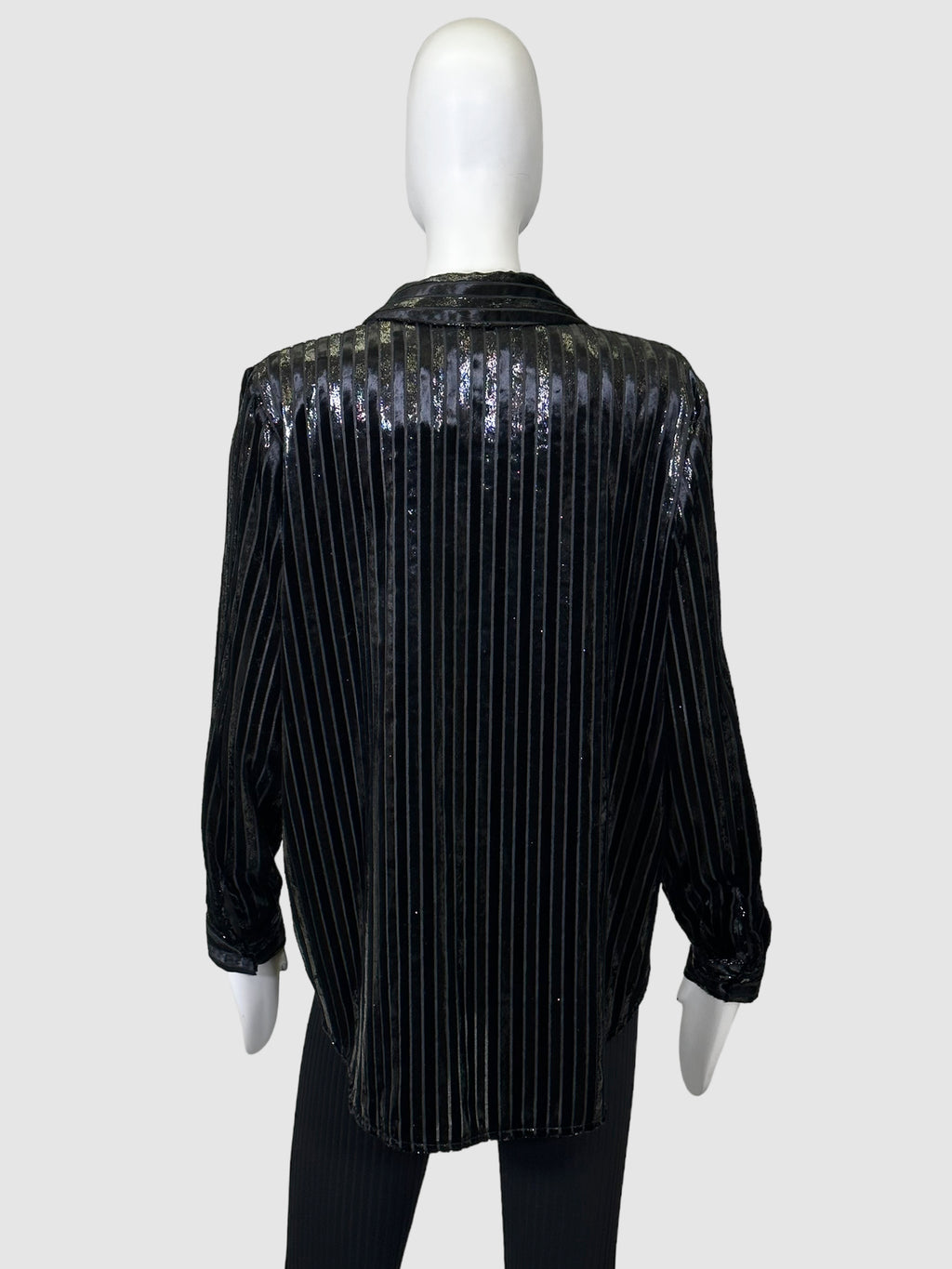 Stripe Satin Button-Up Blouse - Size XL