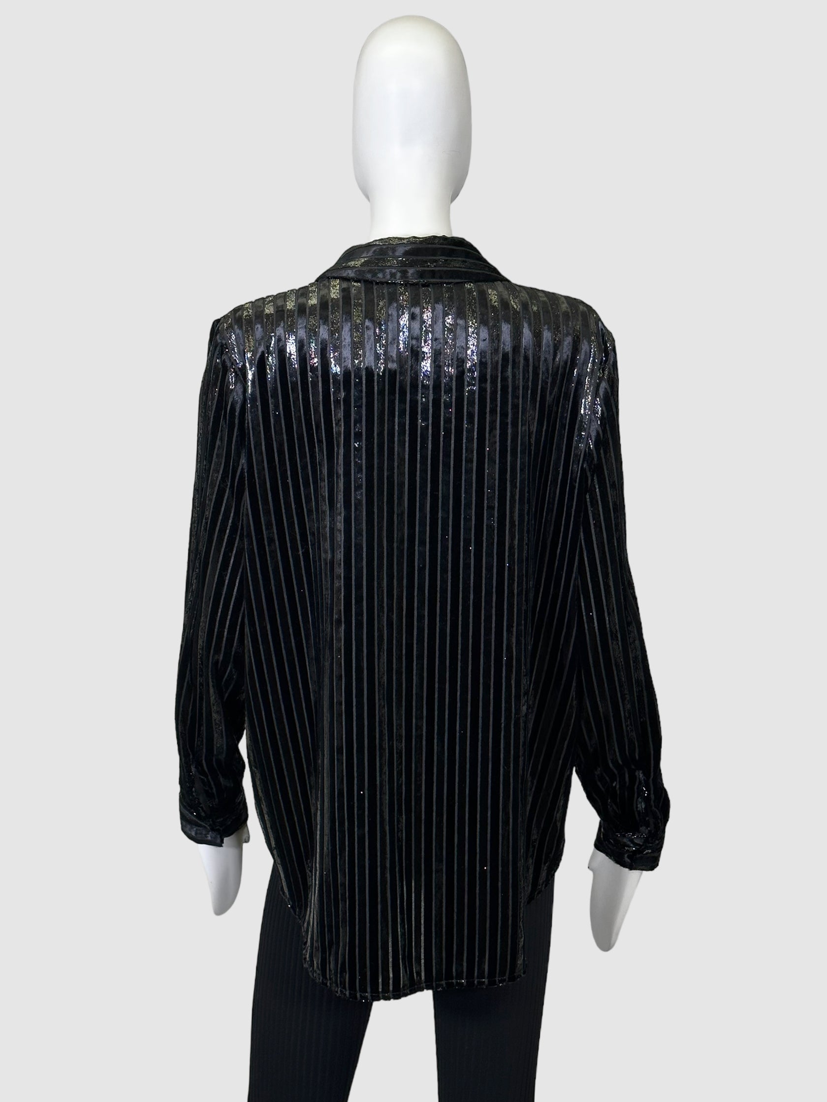 Stripe Satin Button-Up Blouse - Size XL