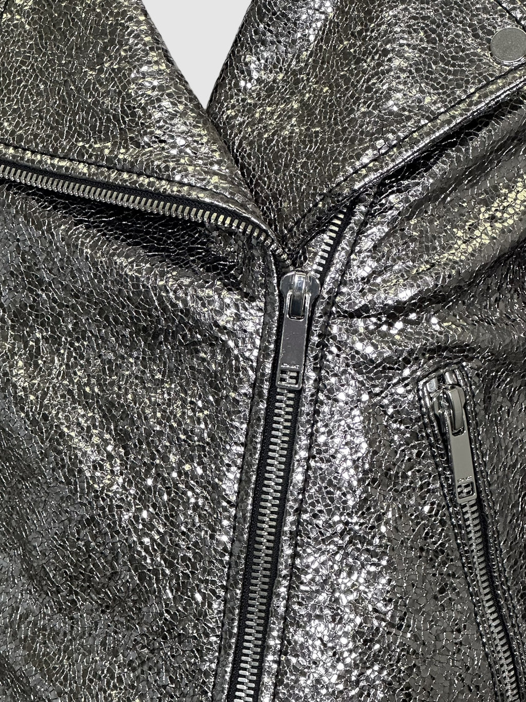 Metallic Leather Moto Jacket - Size S