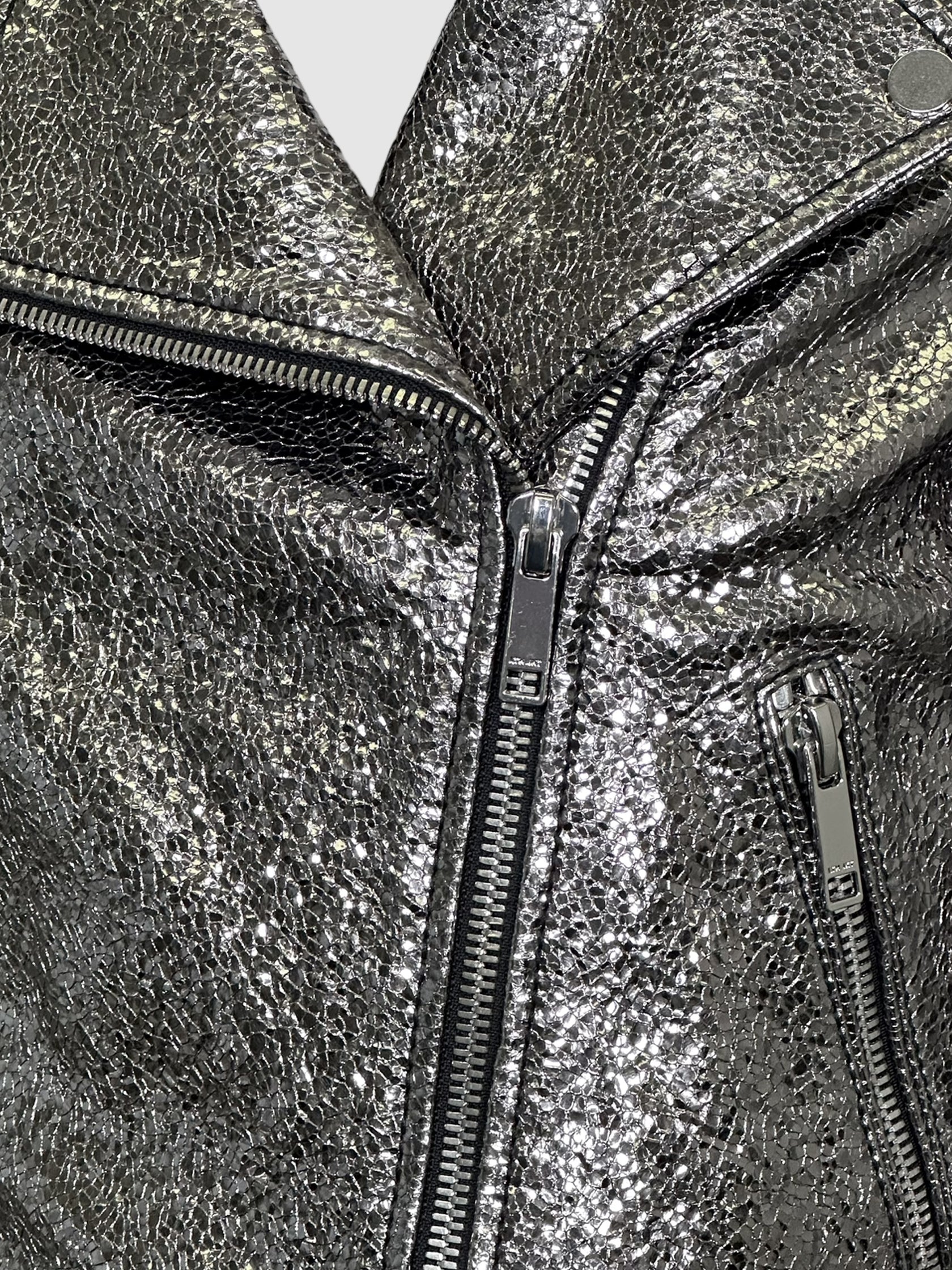 Metallic Leather Moto Jacket - Size S