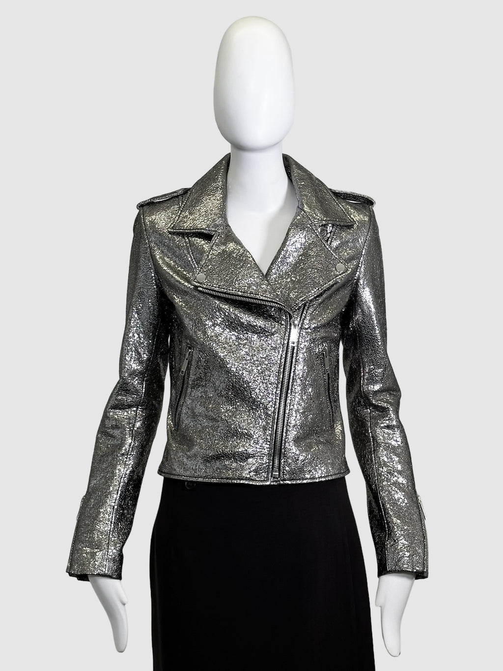 Metallic Leather Moto Jacket - Size S