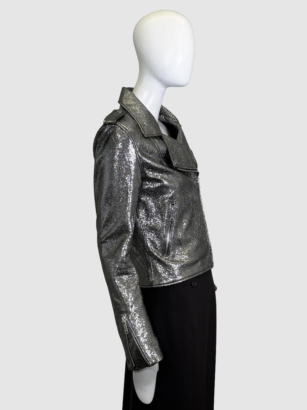 Metallic Leather Moto Jacket - Size S