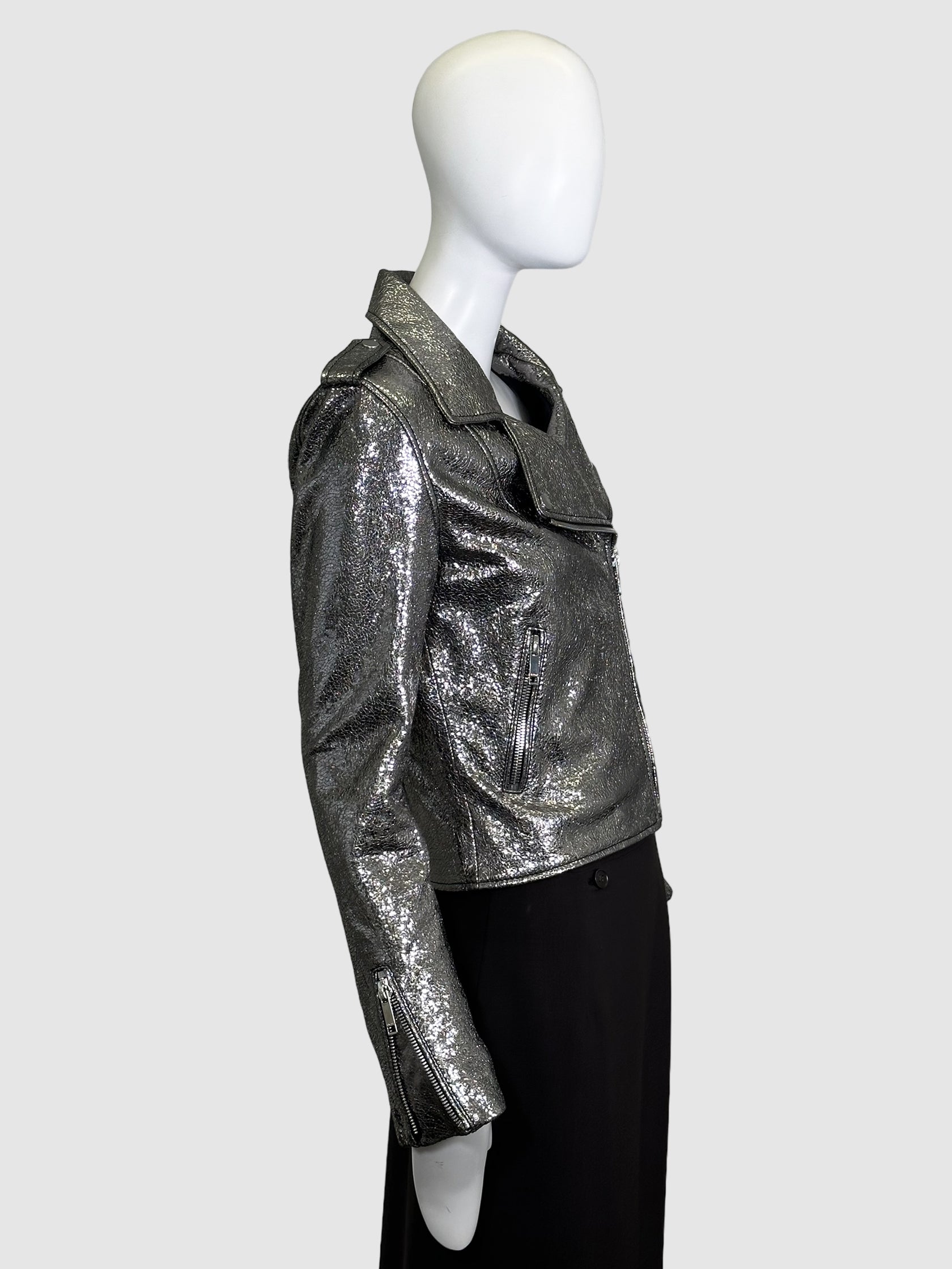 Metallic Leather Moto Jacket - Size S