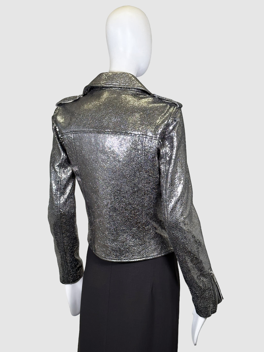 Metallic Leather Moto Jacket - Size S