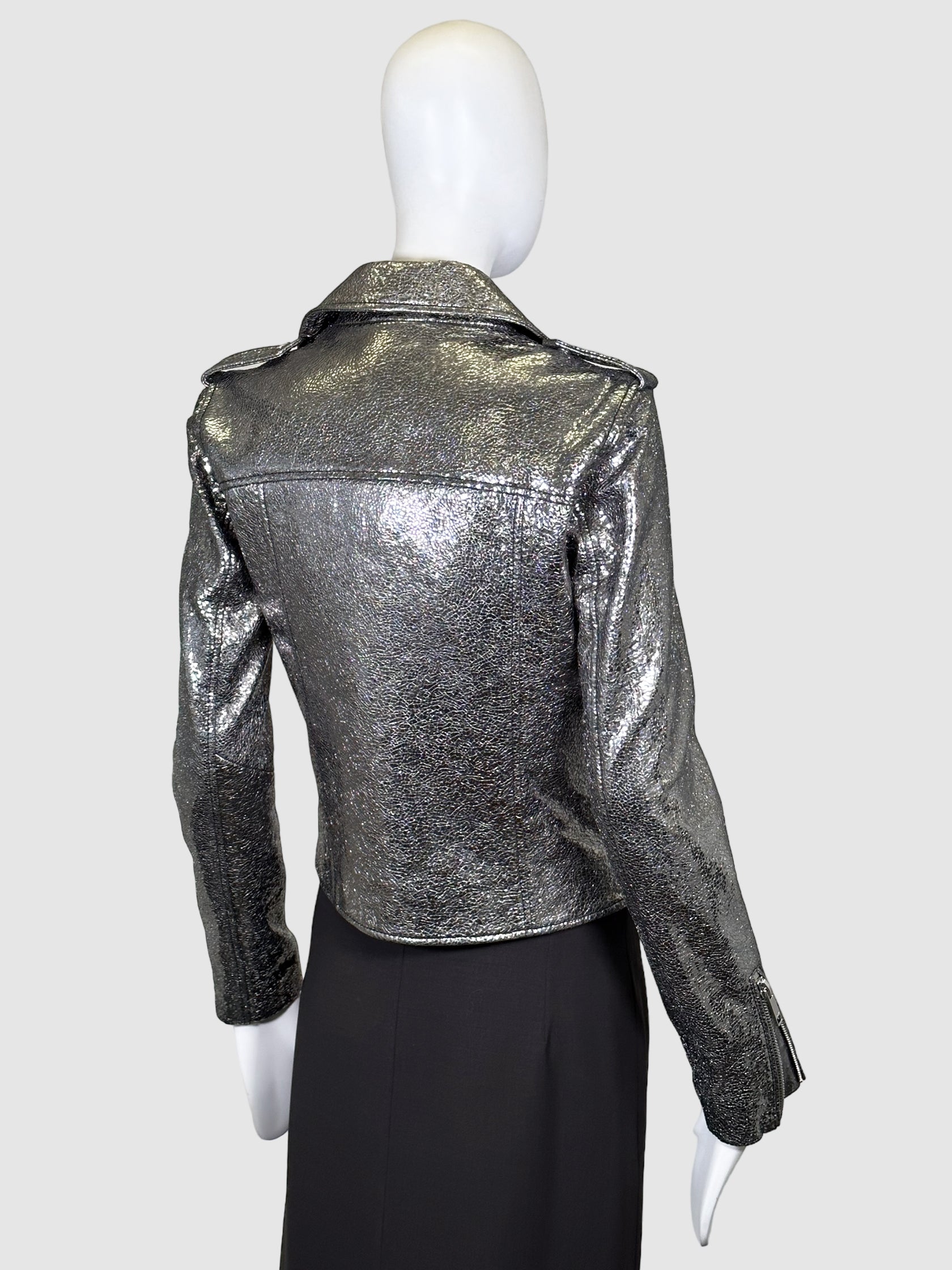 Metallic Leather Moto Jacket - Size S