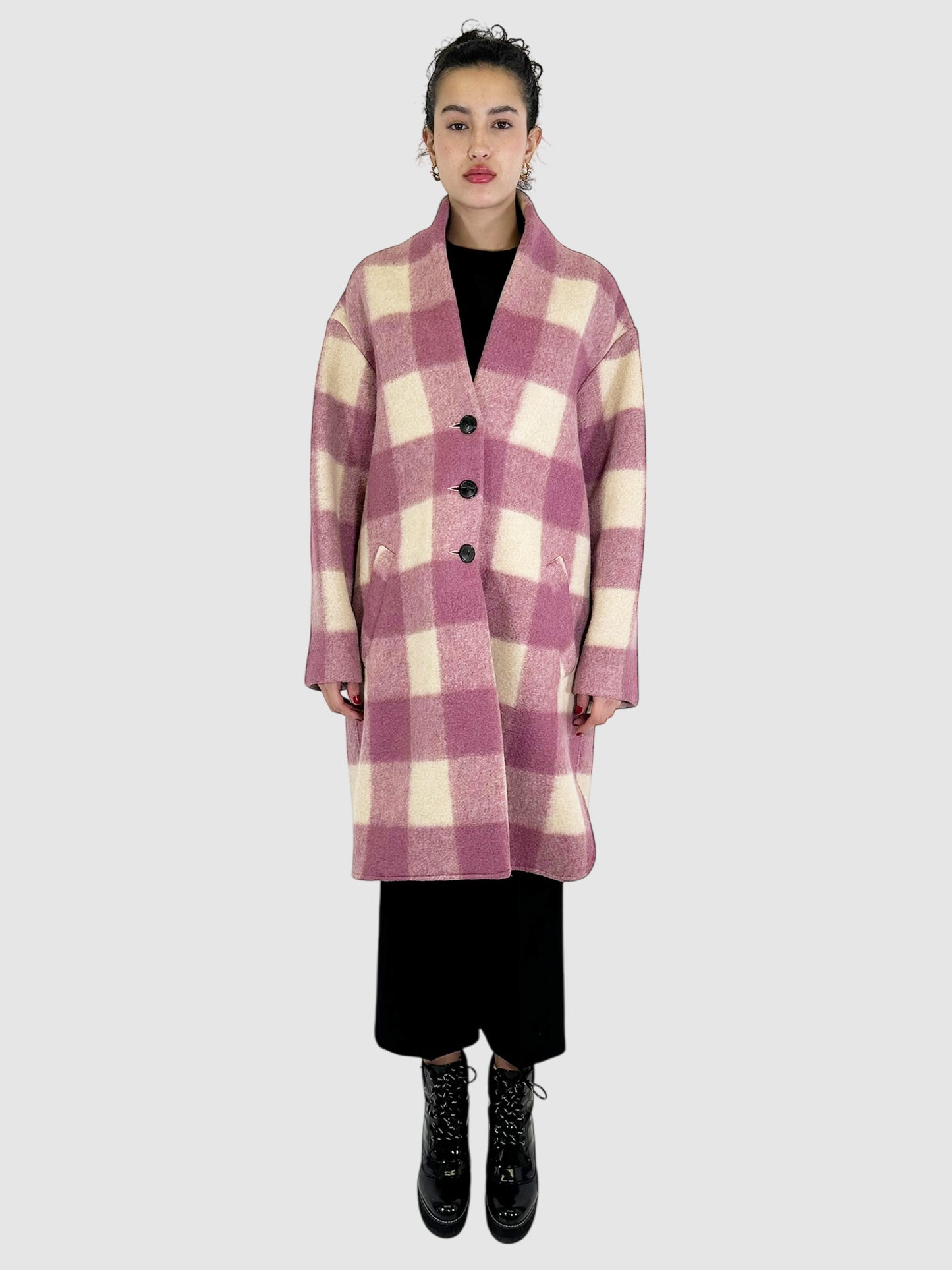 Gabriel Checkered Plaid Wool Coat - Size 44