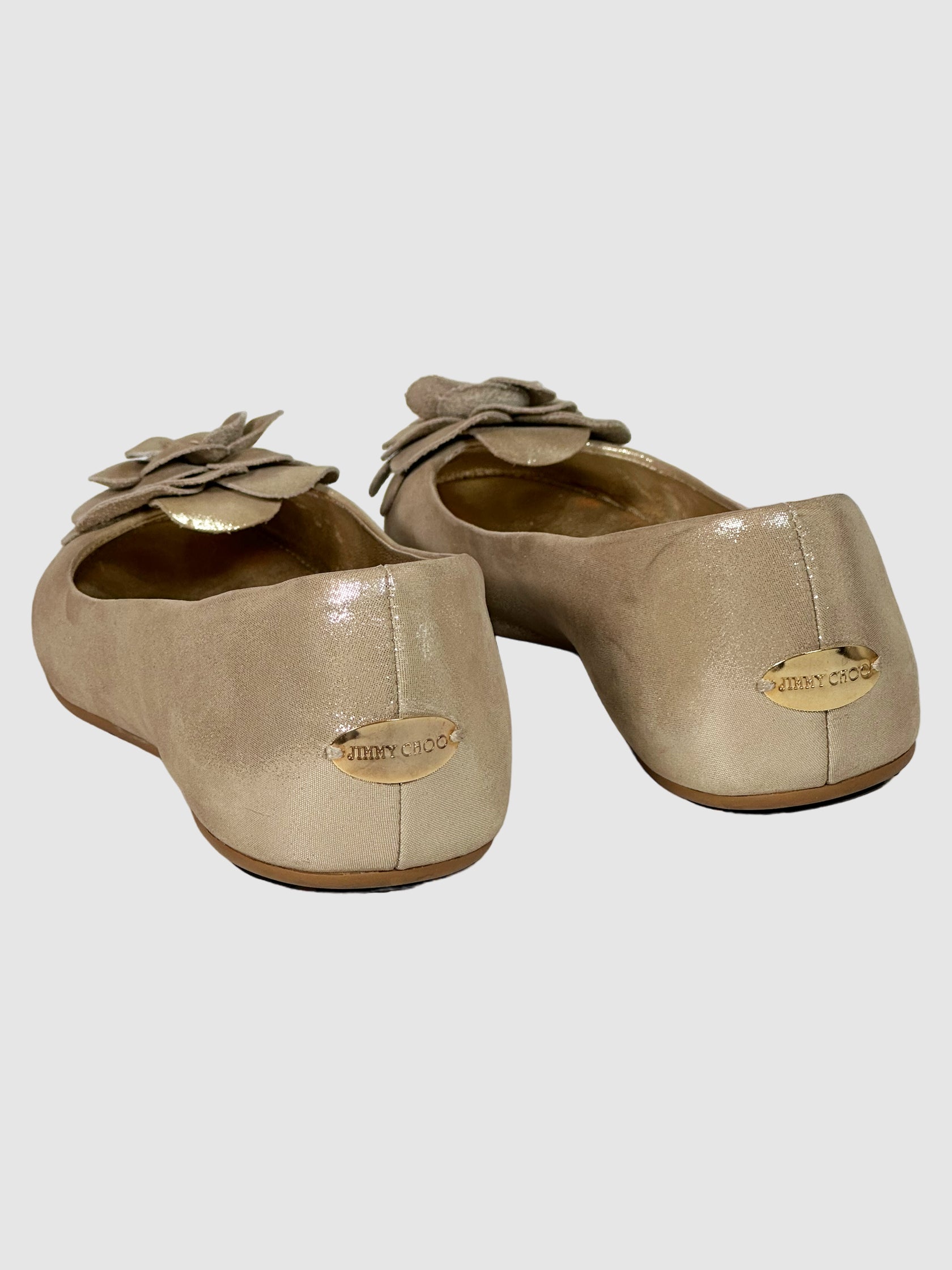 Jimmy Choo Camelia Sparkling Leather Flats - Size 38