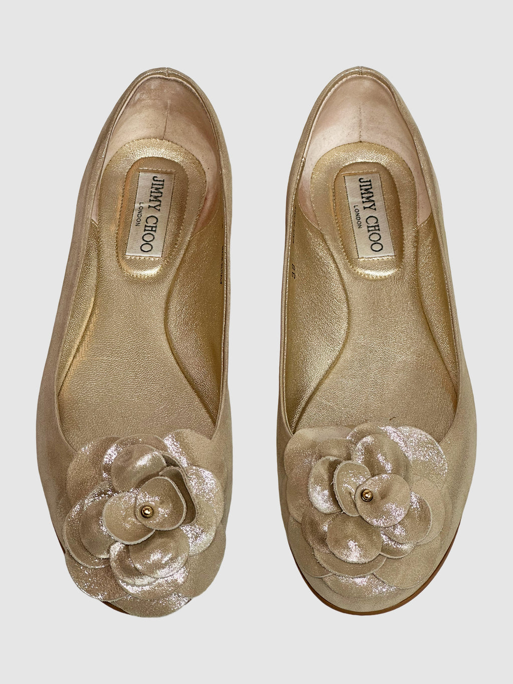 Jimmy Choo Camelia Sparkling Leather Flats - Size 38