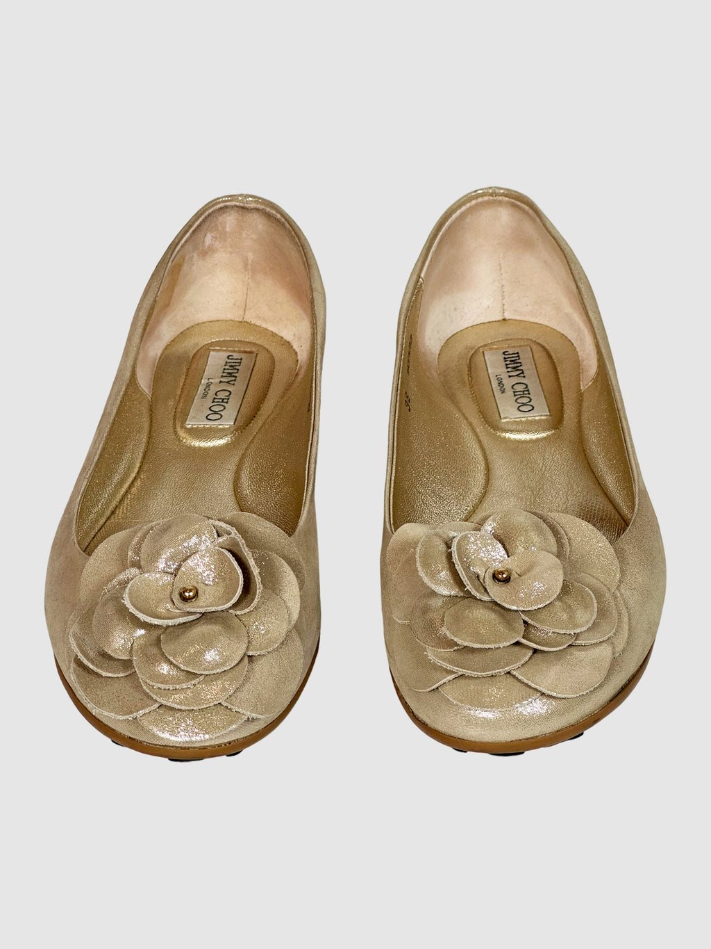 Jimmy Choo Camelia Sparkling Leather Flats - Size 38