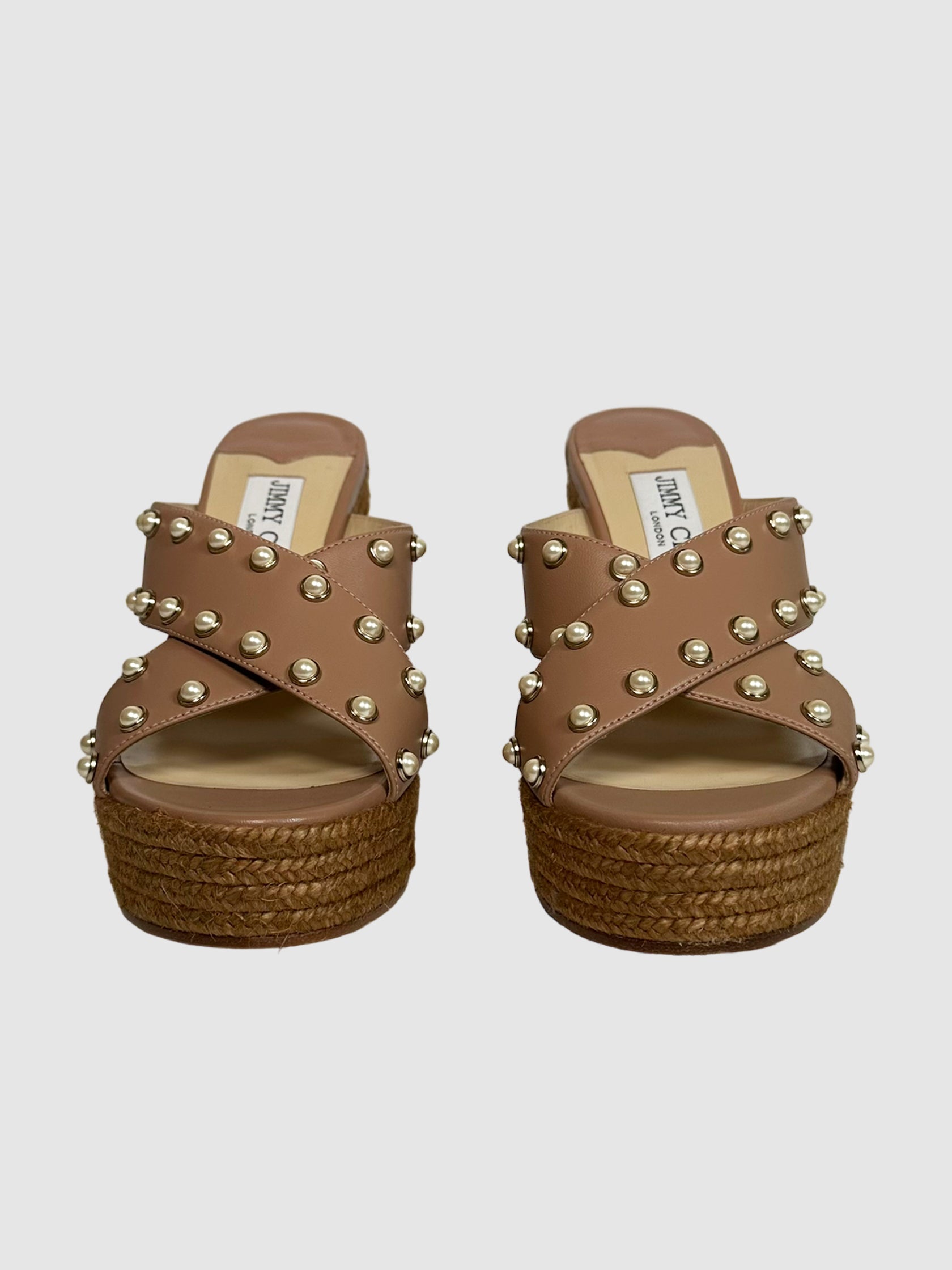 Pearl Studded Espadrille Wedges - Size 36.5