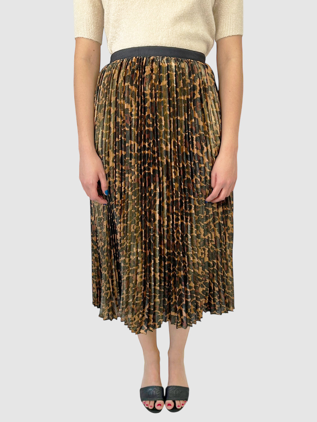 Pleated Leopard Print Midi Skirt - Size 4