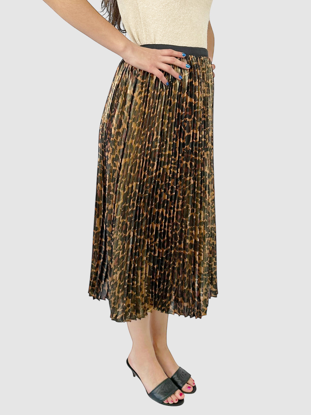 Pleated Leopard Print Midi Skirt - Size 4