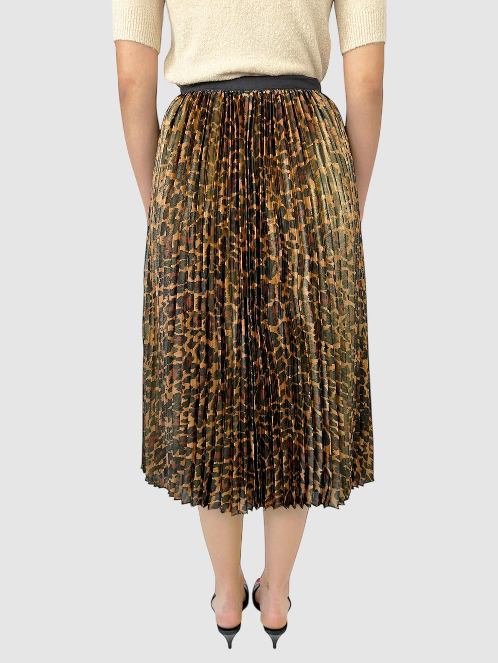 Pleated Leopard Print Midi Skirt - Size 4