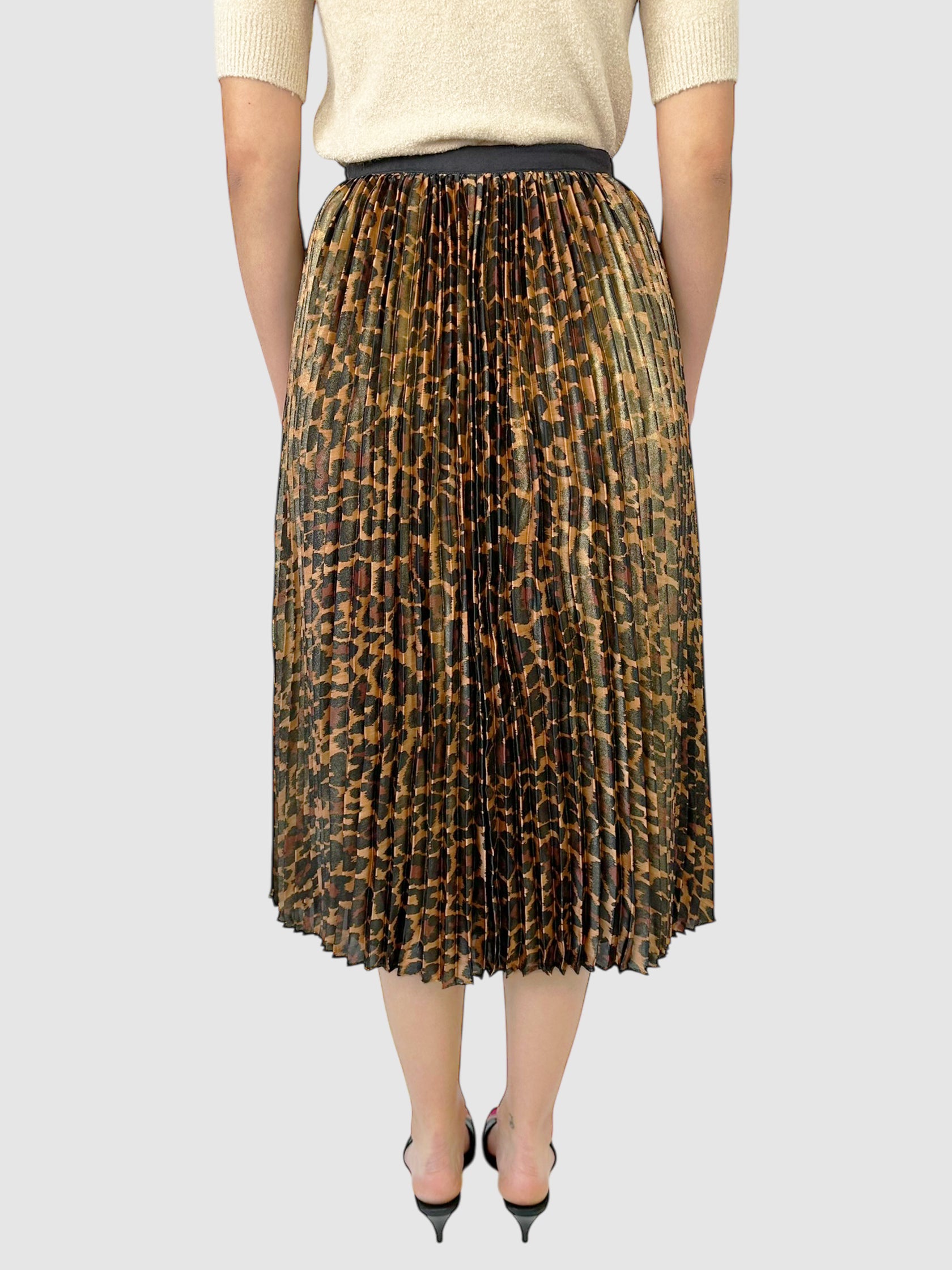 Pleated Leopard Print Midi Skirt - Size 4