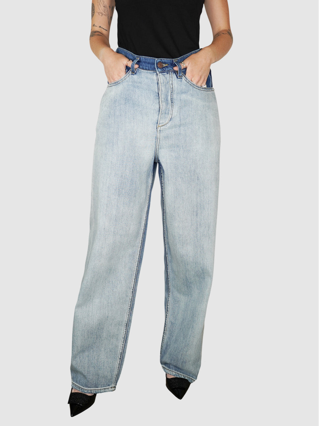 Two-Tone Denim Pants