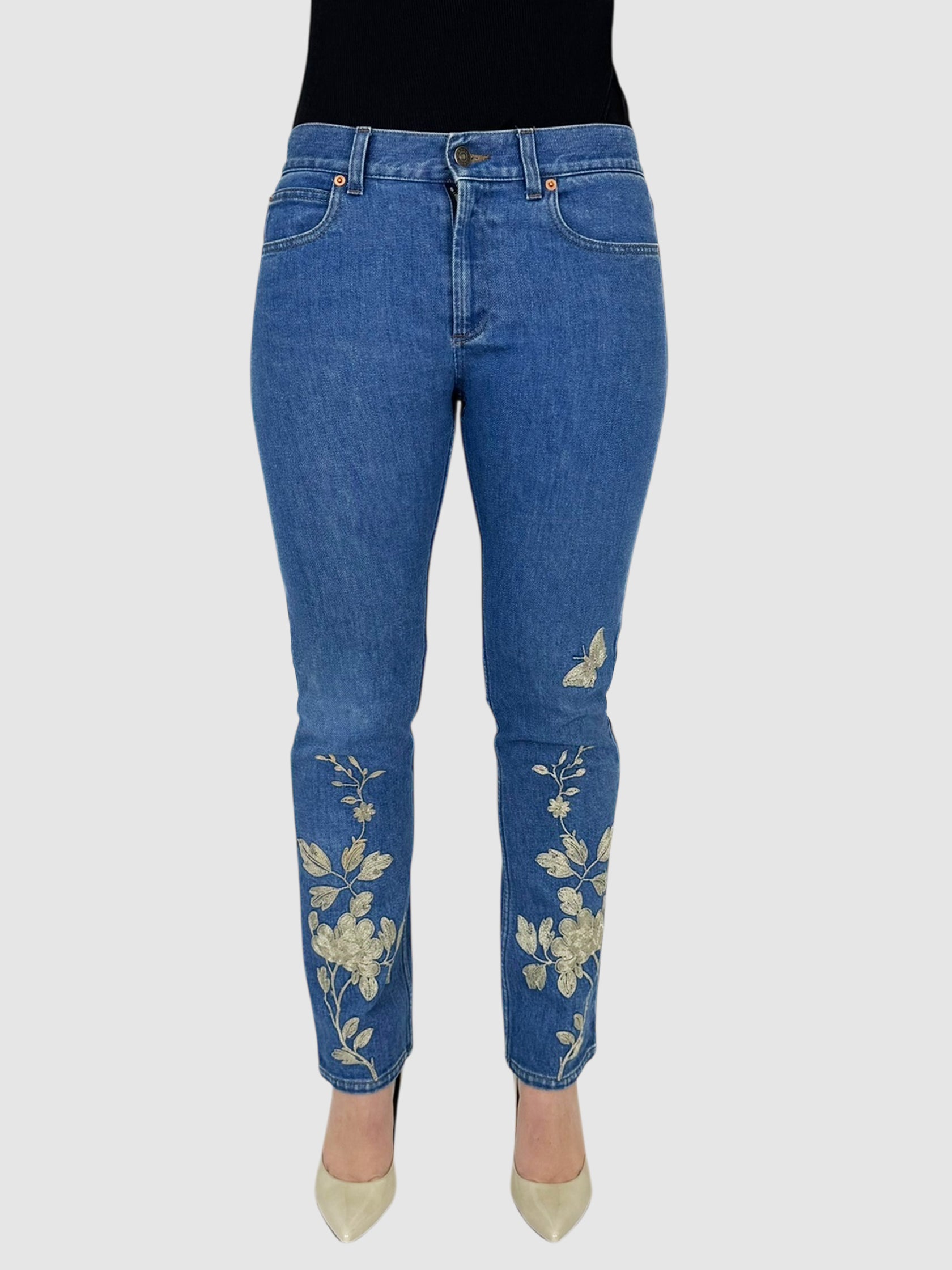 Embroidered Tapered Jeans
