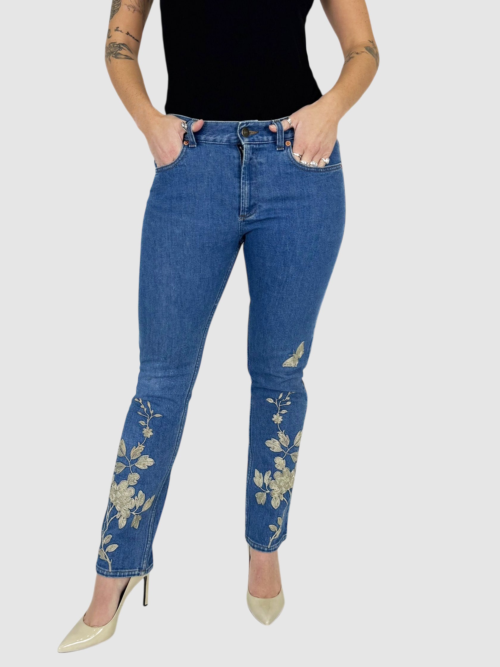 Embroidered Tapered Jeans