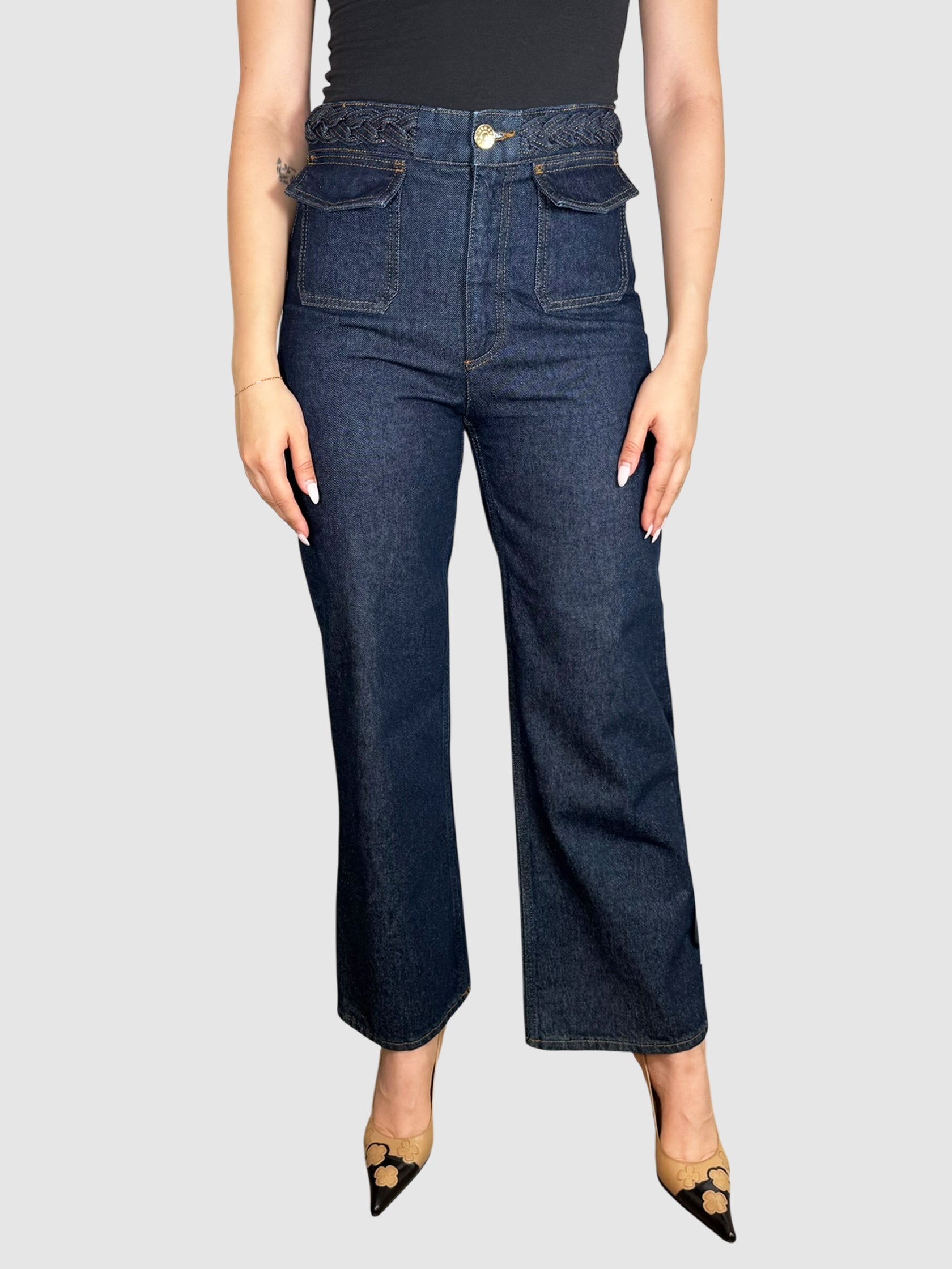 Braided Waist Wide Jeans