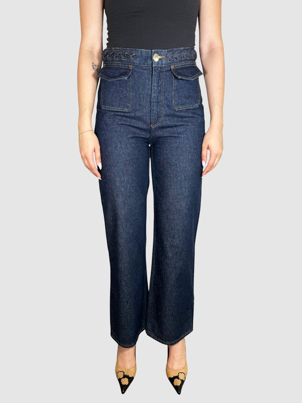 Braided Waist Wide Jeans