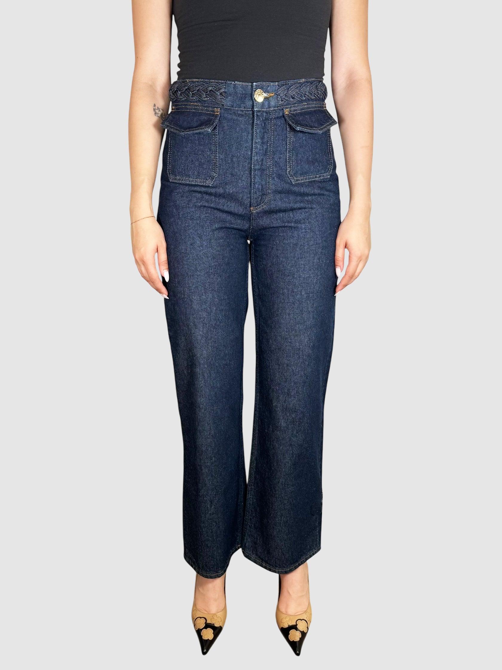 Braided Waist Wide Jeans