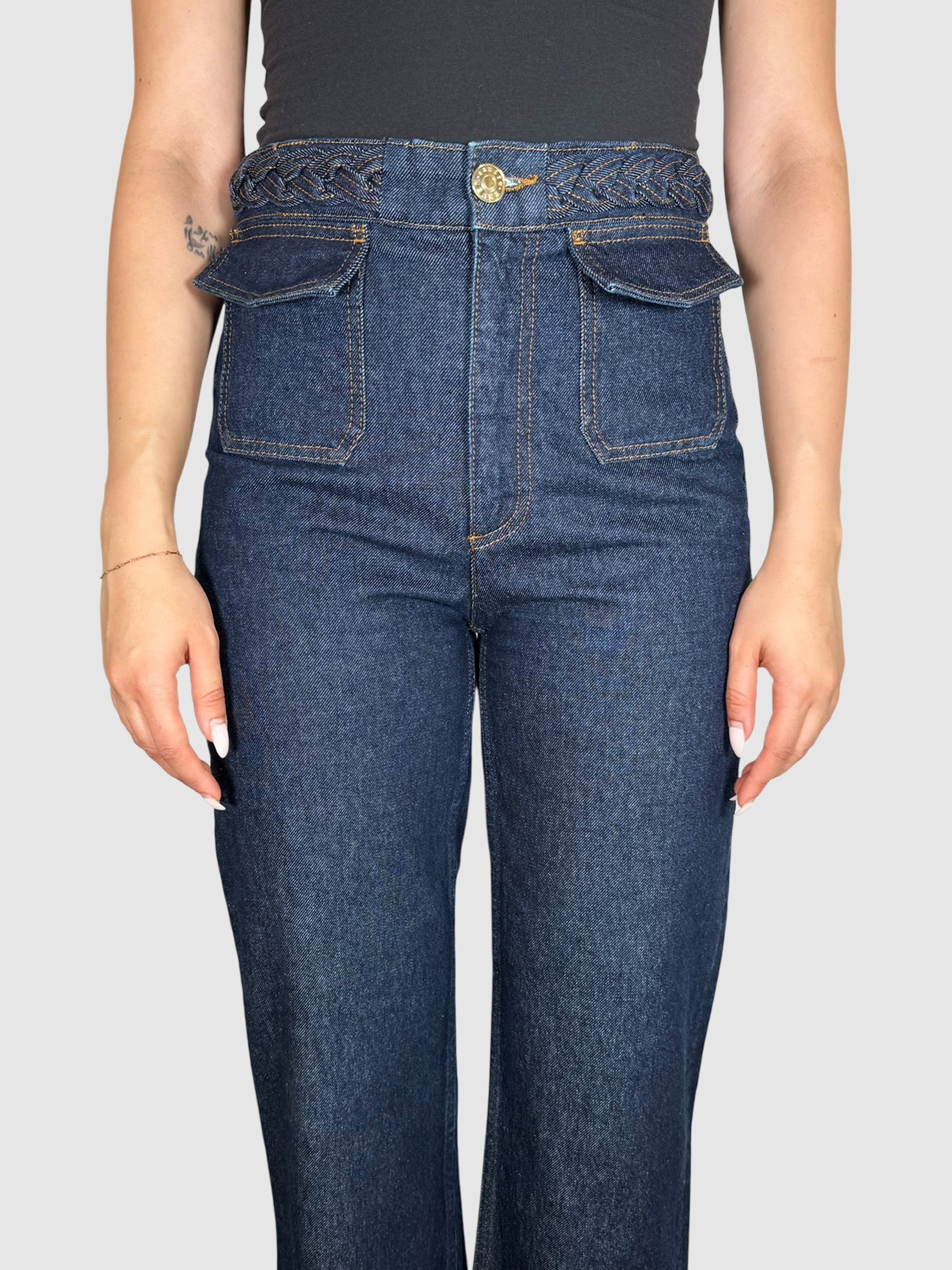 Braided Waist Wide Jeans