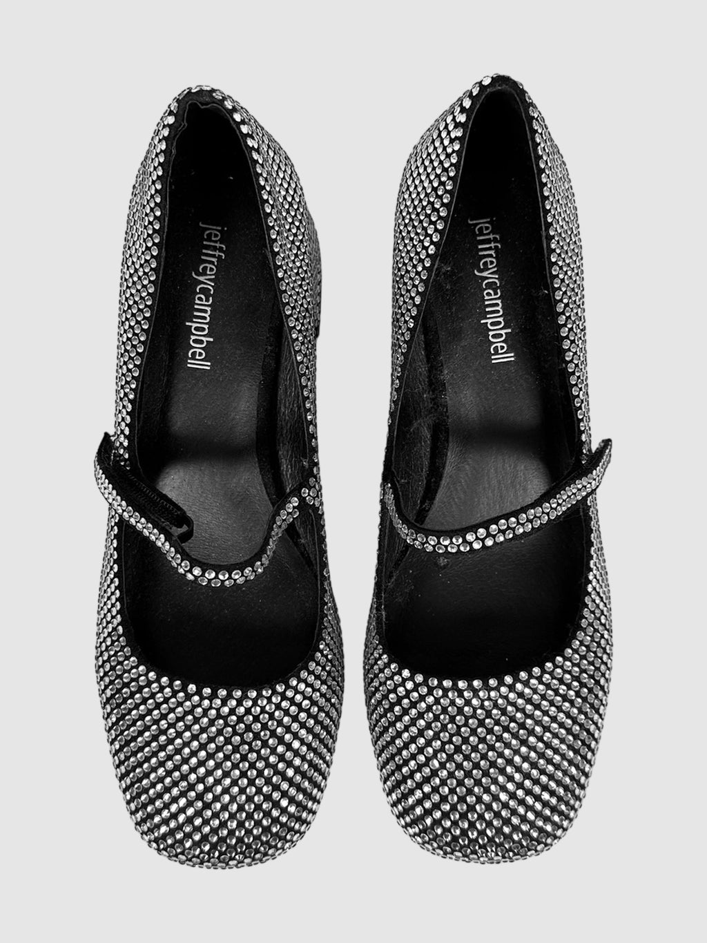 Jeffrey Campbell Black with Silver-Tone Rhinestone Embellished Mary Jane Block Heels Size 6 Consignment Secondhand Designer Luxury Resale Toronto Trendy