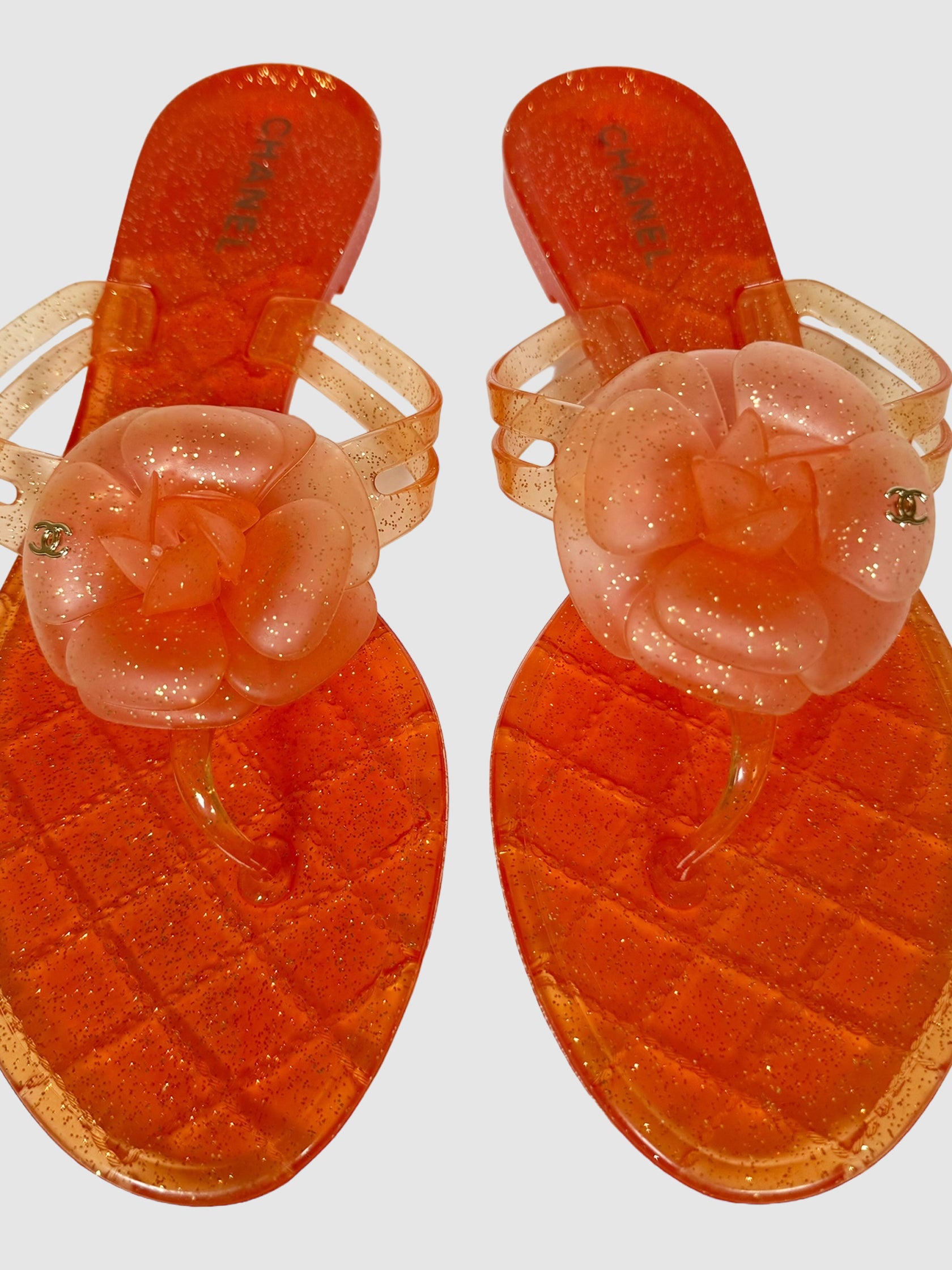 Jelly Camellia Glitter Thong Sandals - Size 41