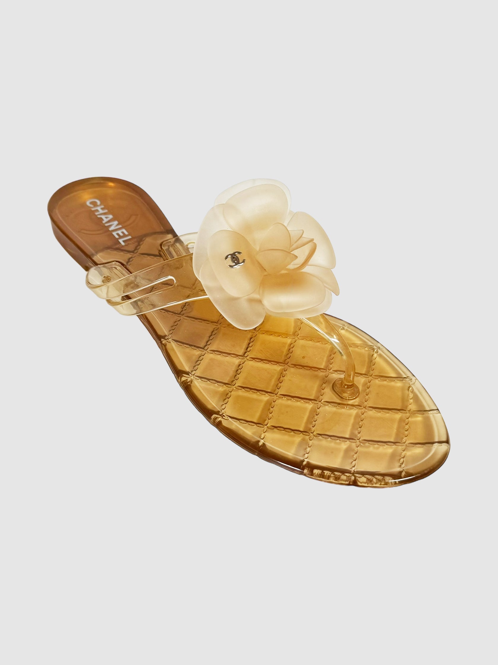 Chanel Beige Jelly Camellia Thong Sandals Size 41 Consignment Secondhand Designer Luxury Resale Toronto Trendy