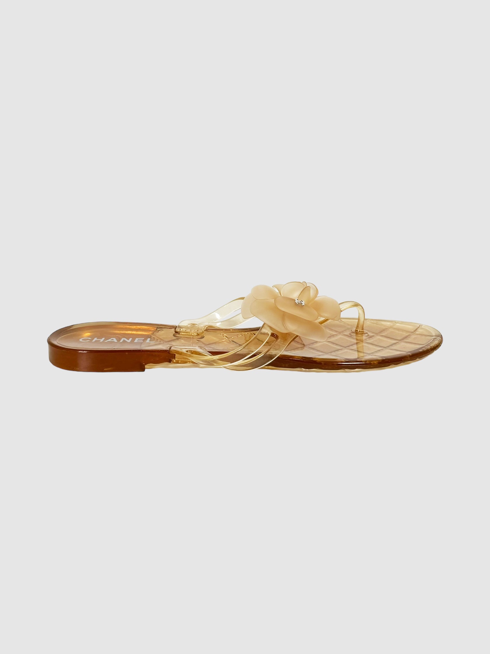 Chanel Beige Jelly Camellia Thong Sandals Size 41 Consignment Secondhand Designer Luxury Resale Toronto Trendy