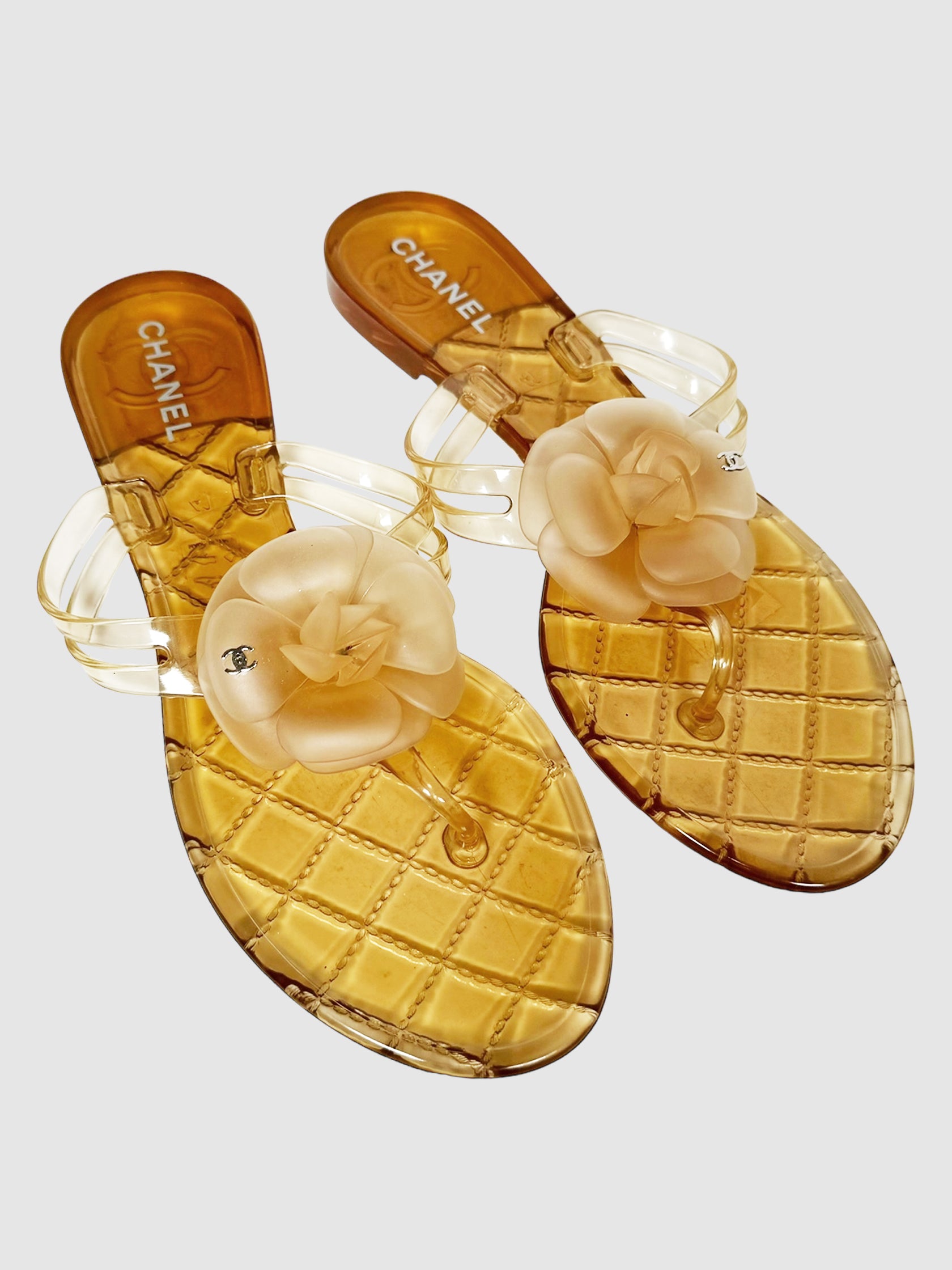 Chanel Beige Jelly Camellia Thong Sandals Size 41 Consignment Secondhand Designer Luxury Resale Toronto Trendy