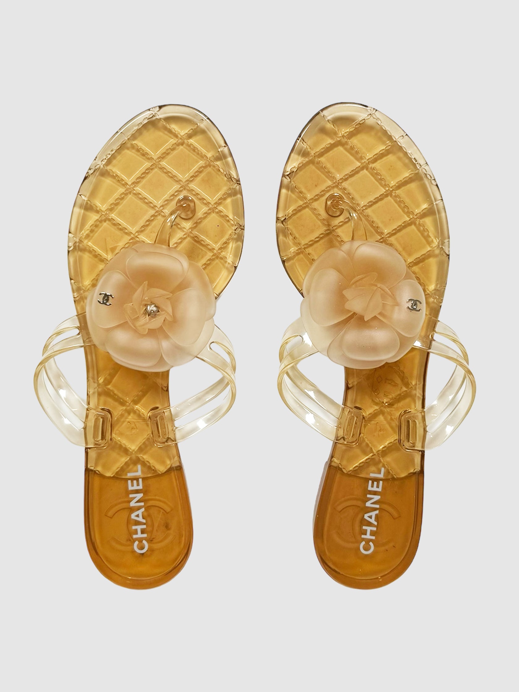 Chanel Beige Jelly Camellia Thong Sandals Size 41 Consignment Secondhand Designer Luxury Resale Toronto Trendy