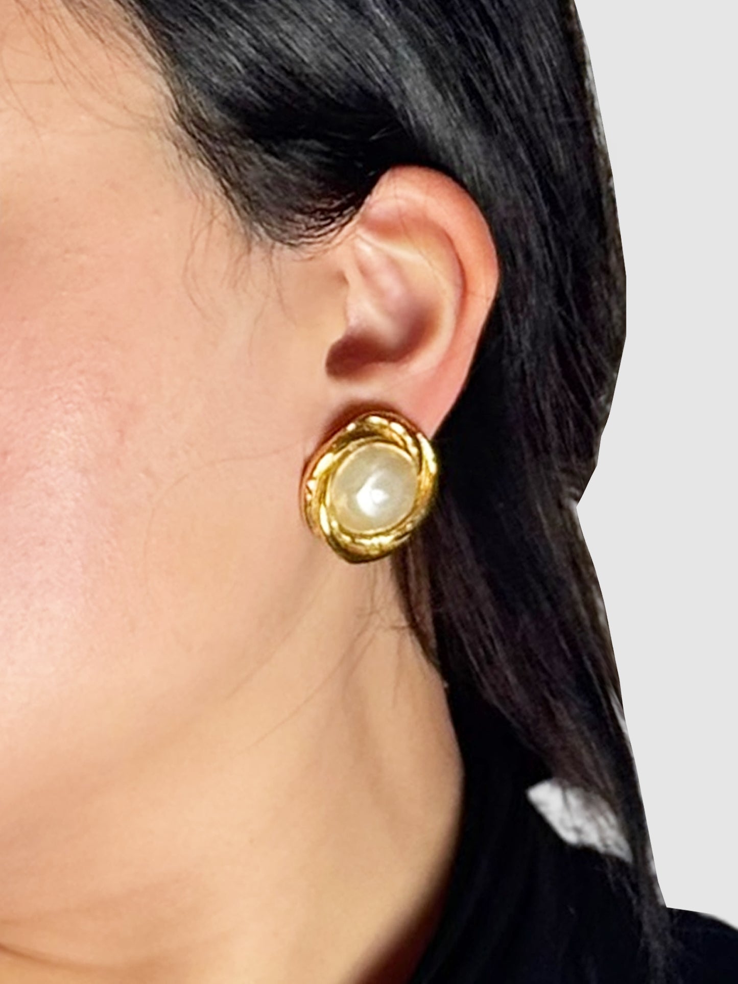 1980 Gold-Plated Faux Pearl Clip-On Earrings