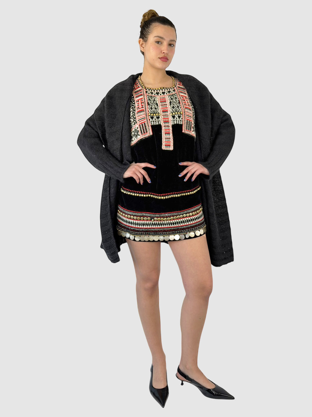 Embroidered Cardigan Dress