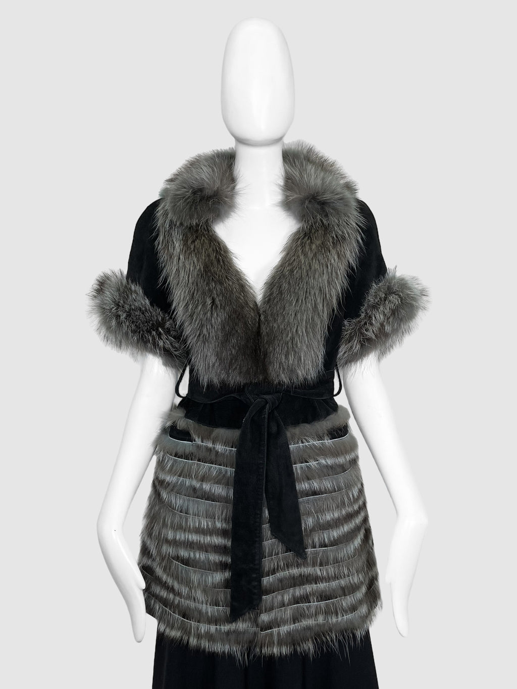 Short-Sleeve Suede and Fur Jacket - Size S