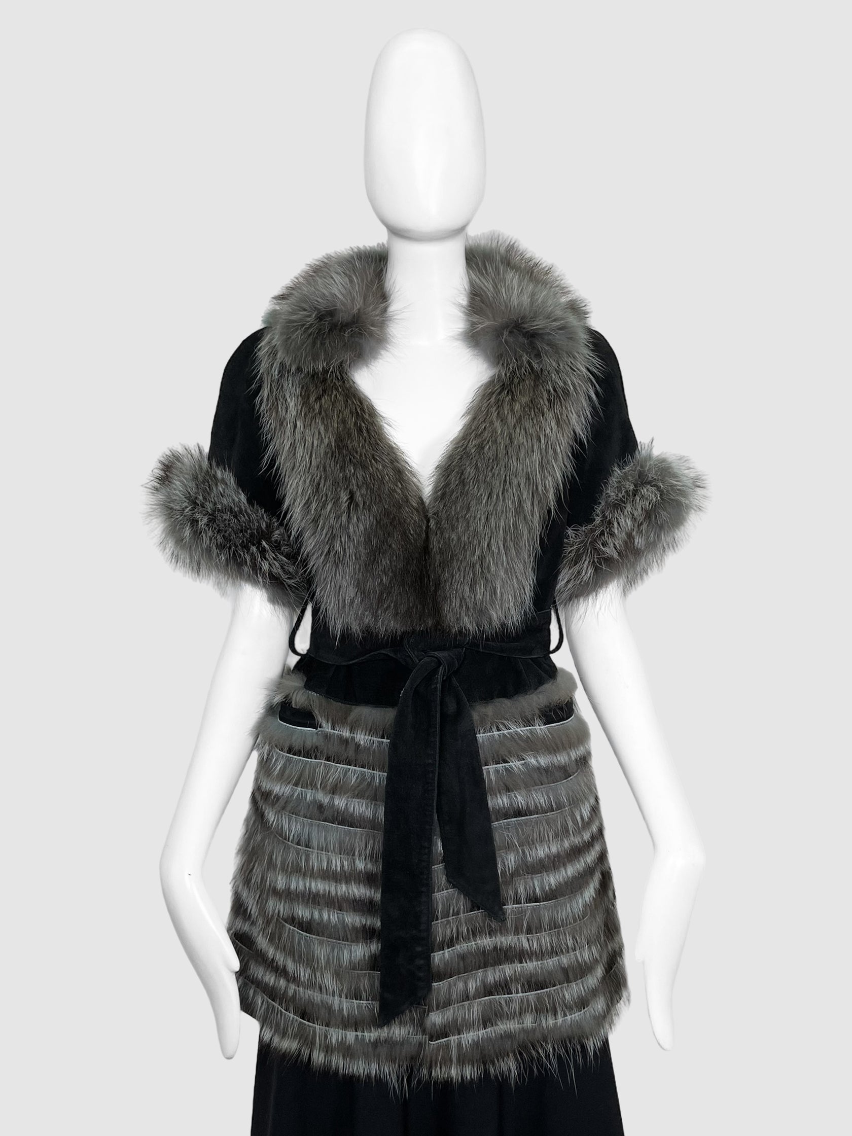 Short-Sleeve Suede and Fur Jacket - Size S