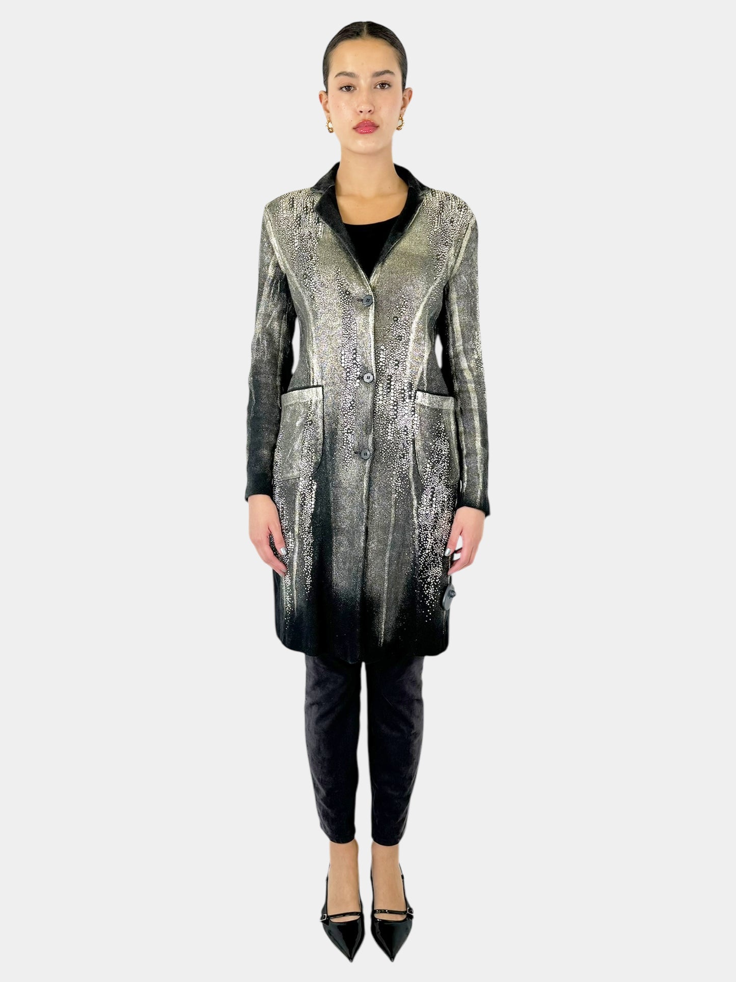 Abstract Print Sequin Embellished Jacket - Size XS