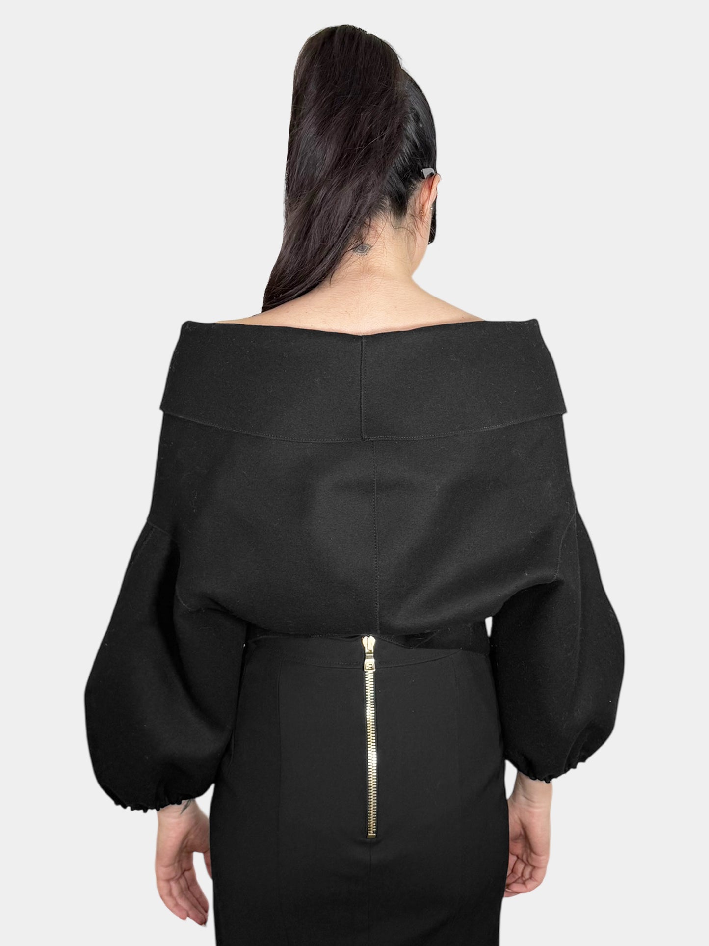 Off-the-Shoulder Wool Wrap Jacket - Size 38