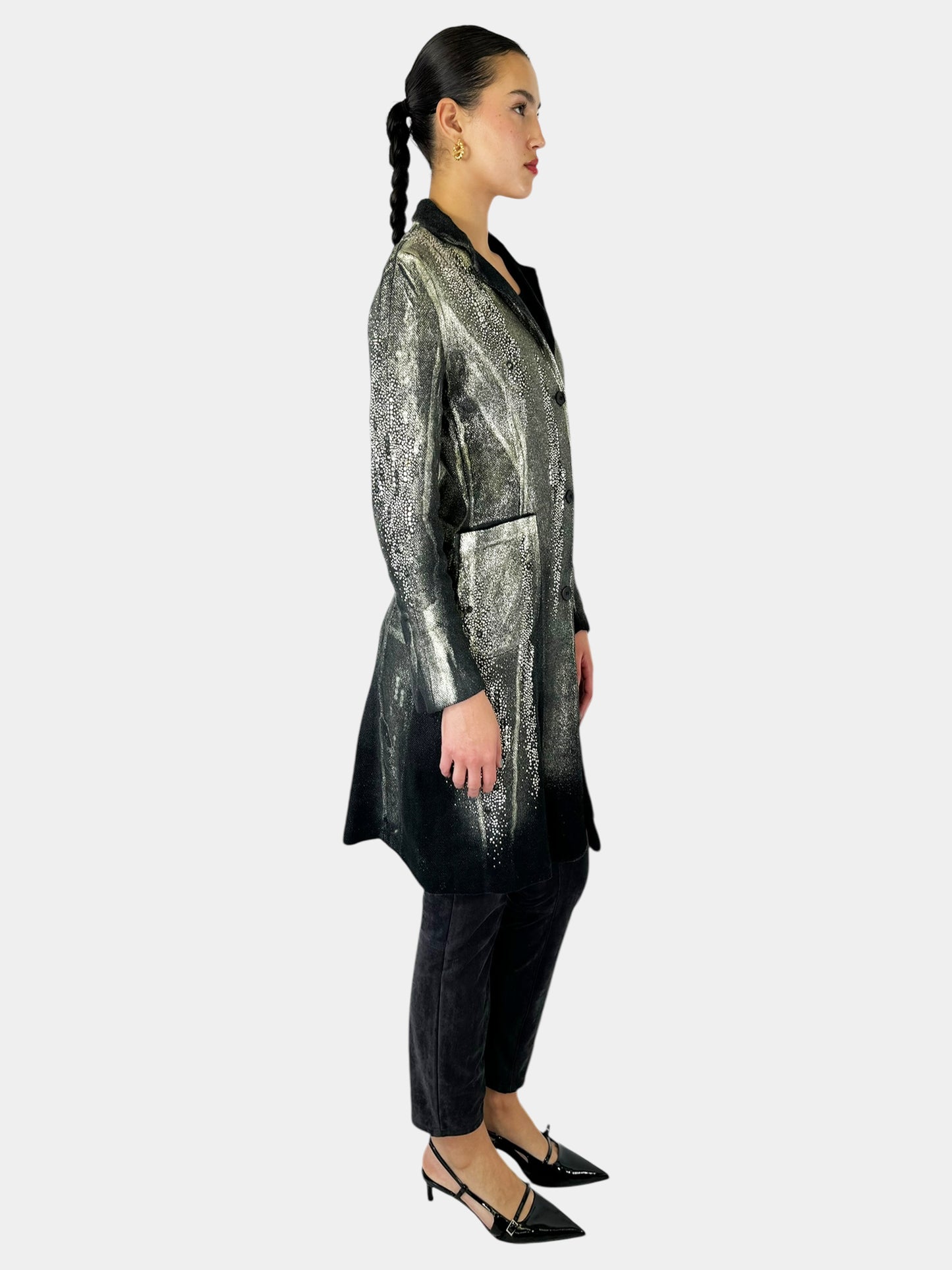 Abstract Print Sequin Embellished Jacket - Size XS