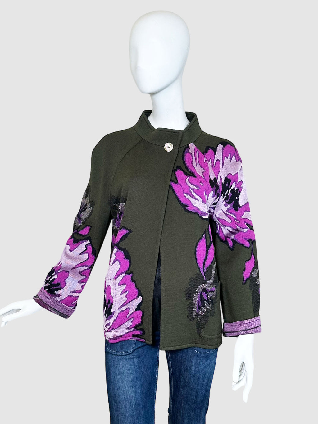 St. John Large Floral Print Single-Button Jacket - Size 10