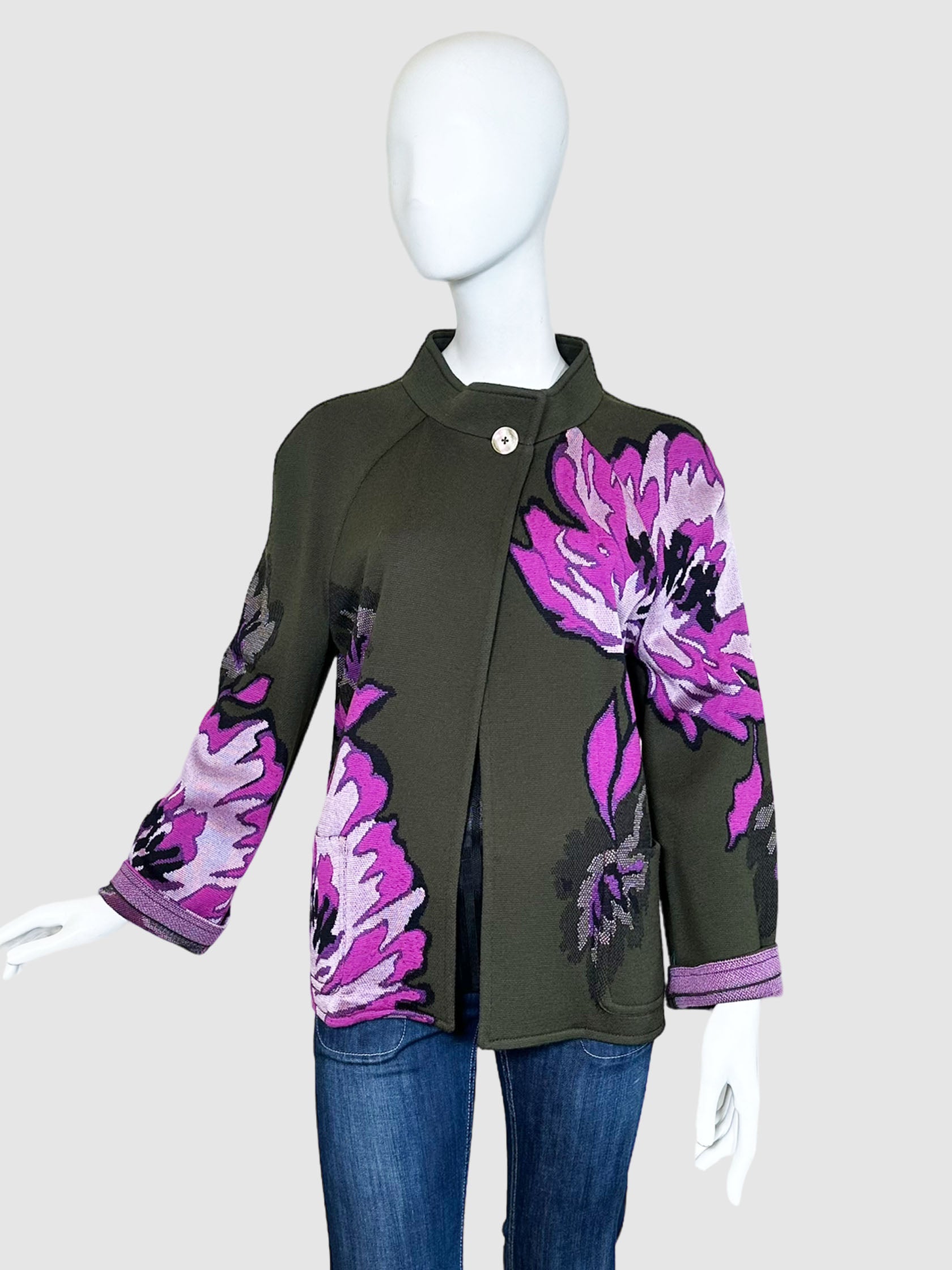 St. John Large Floral Print Single-Button Jacket - Size 10