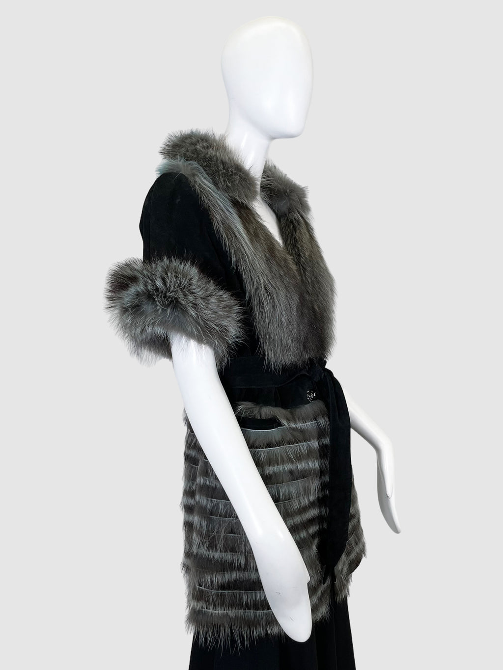 Short-Sleeve Suede and Fur Jacket - Size S