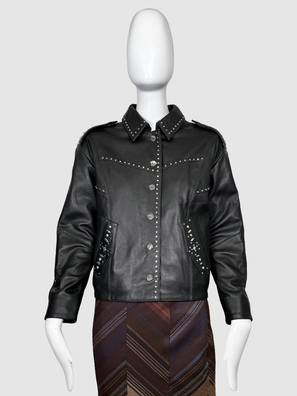 Belvisa Studded Leather Jacket - Size 36