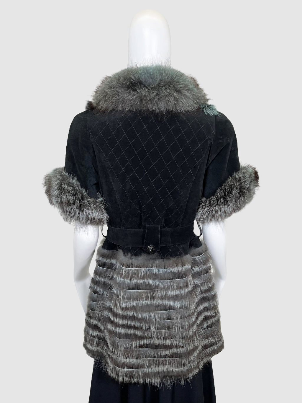 Short-Sleeve Suede and Fur Jacket - Size S