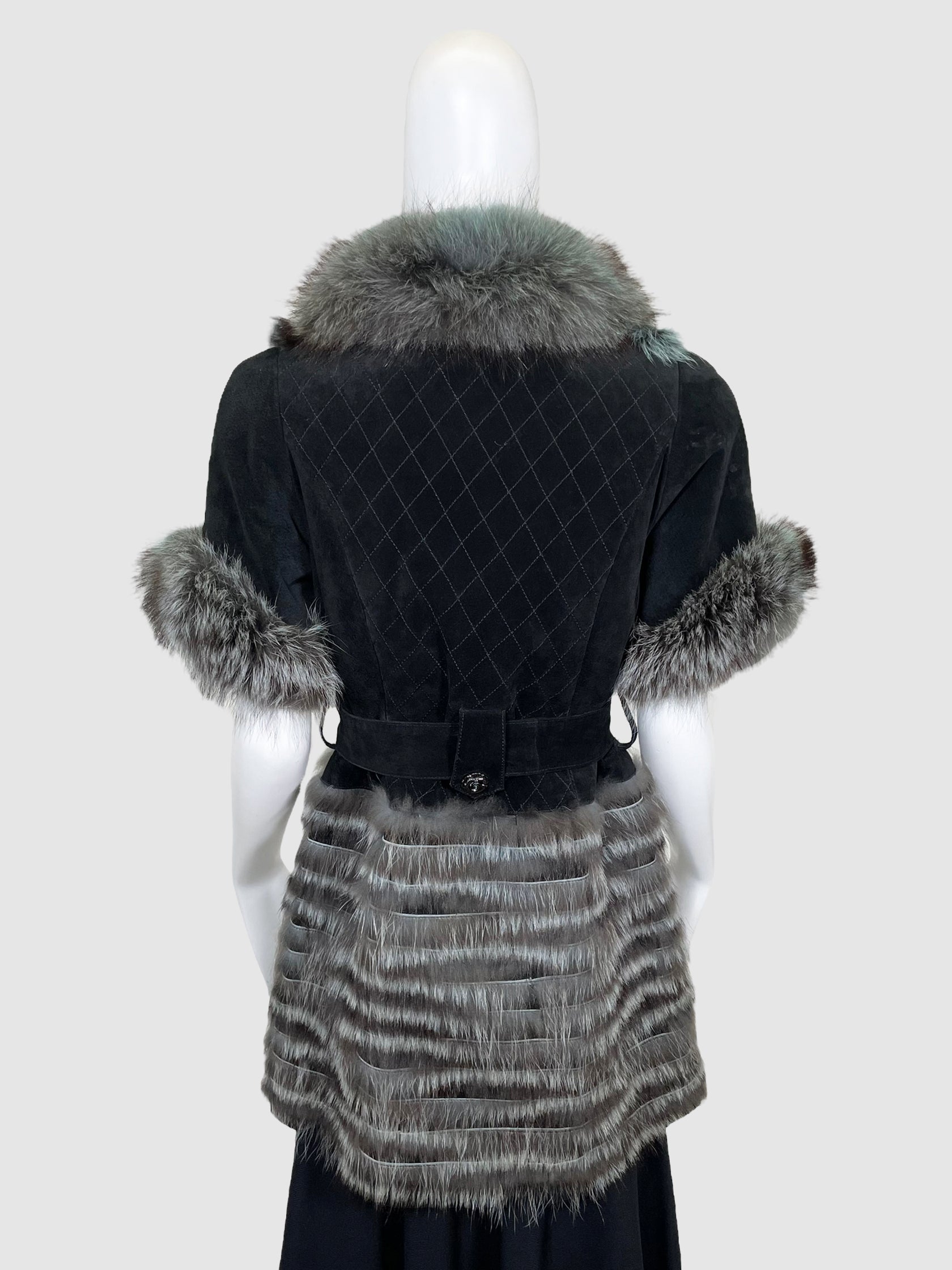 Short-Sleeve Suede and Fur Jacket - Size S