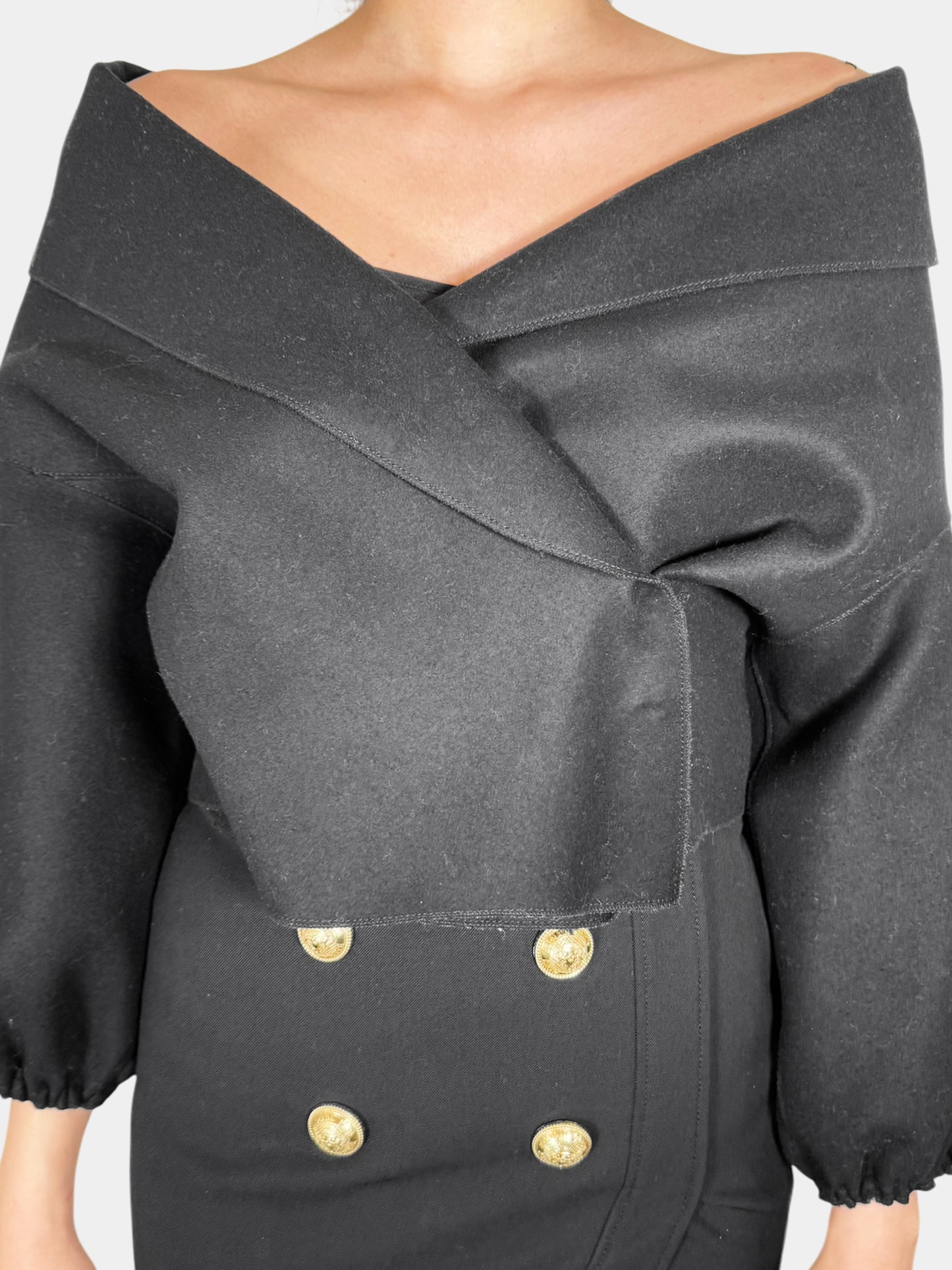 Off-the-Shoulder Wool Wrap Jacket - Size 38