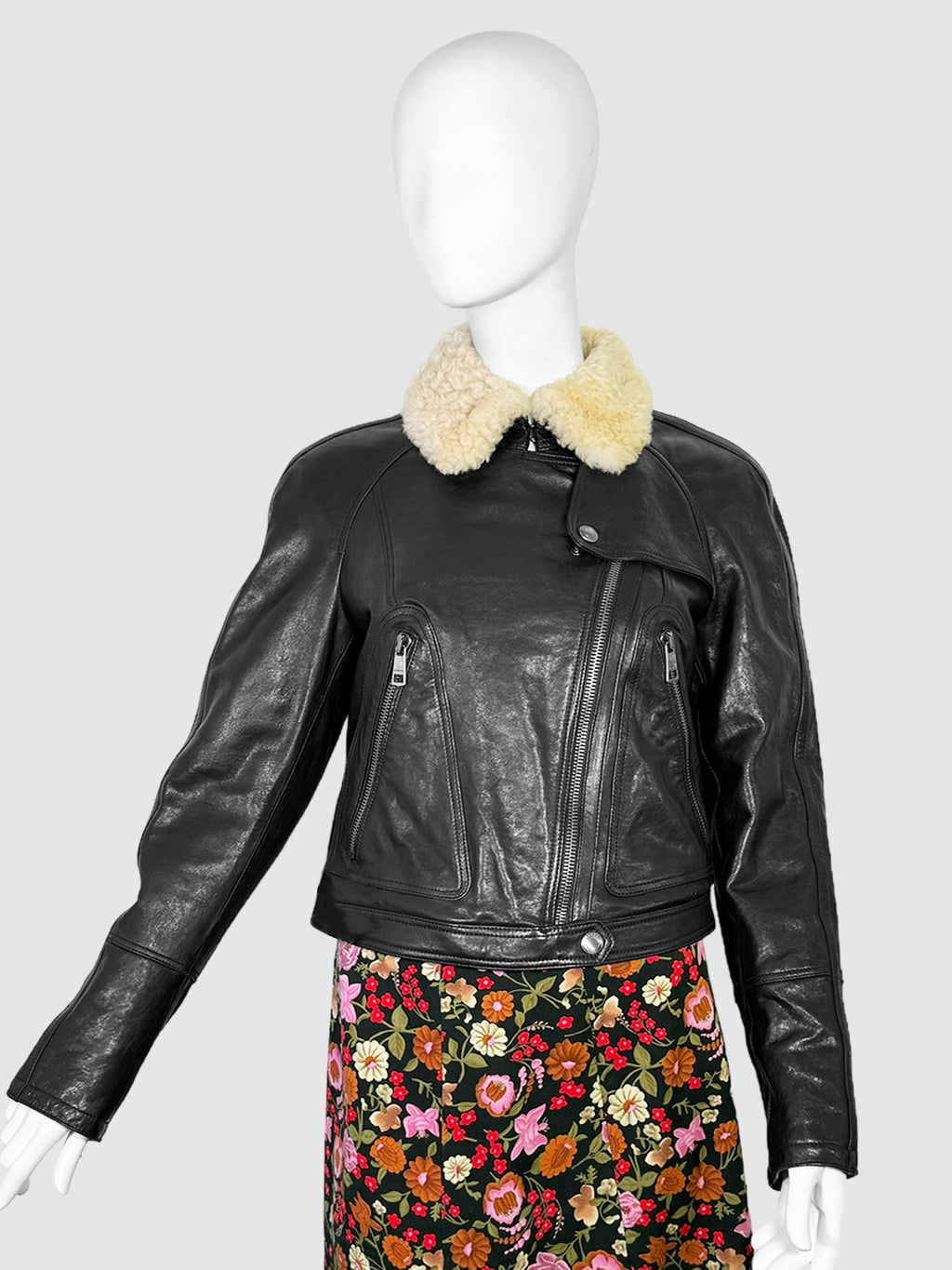 Burberry Leather Jacket with Shearling Collar - Size 8